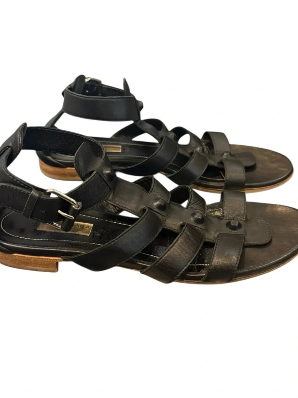 Balenciaga Arena Black Leather Gladiator Studded Multi-Strap Ankle  Sandals - Picture 4 of 15